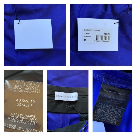 New! SCANLAN THEODORE Slim Bootcut Croppwd Royal Blue Pants - Picture 10 of 11